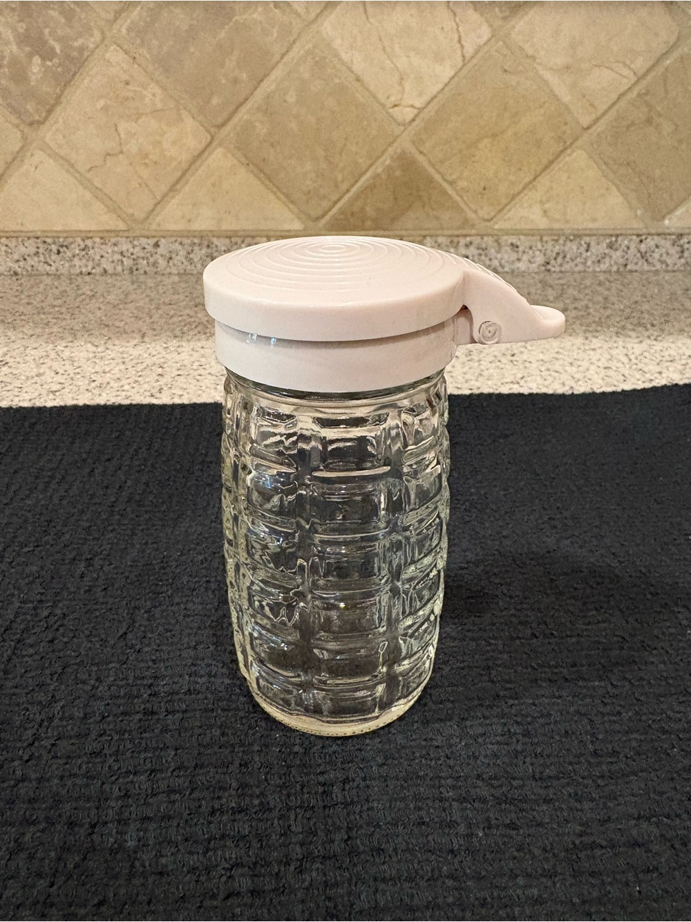 Clear Textured Glass Bottle w/ White Flip-Top Lid, sugar, salt or pepper shaker